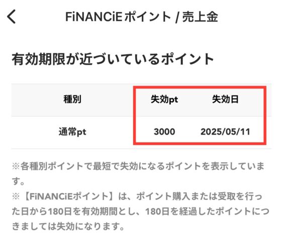 FiNANCiEポイントの有効期限について紹介する画像